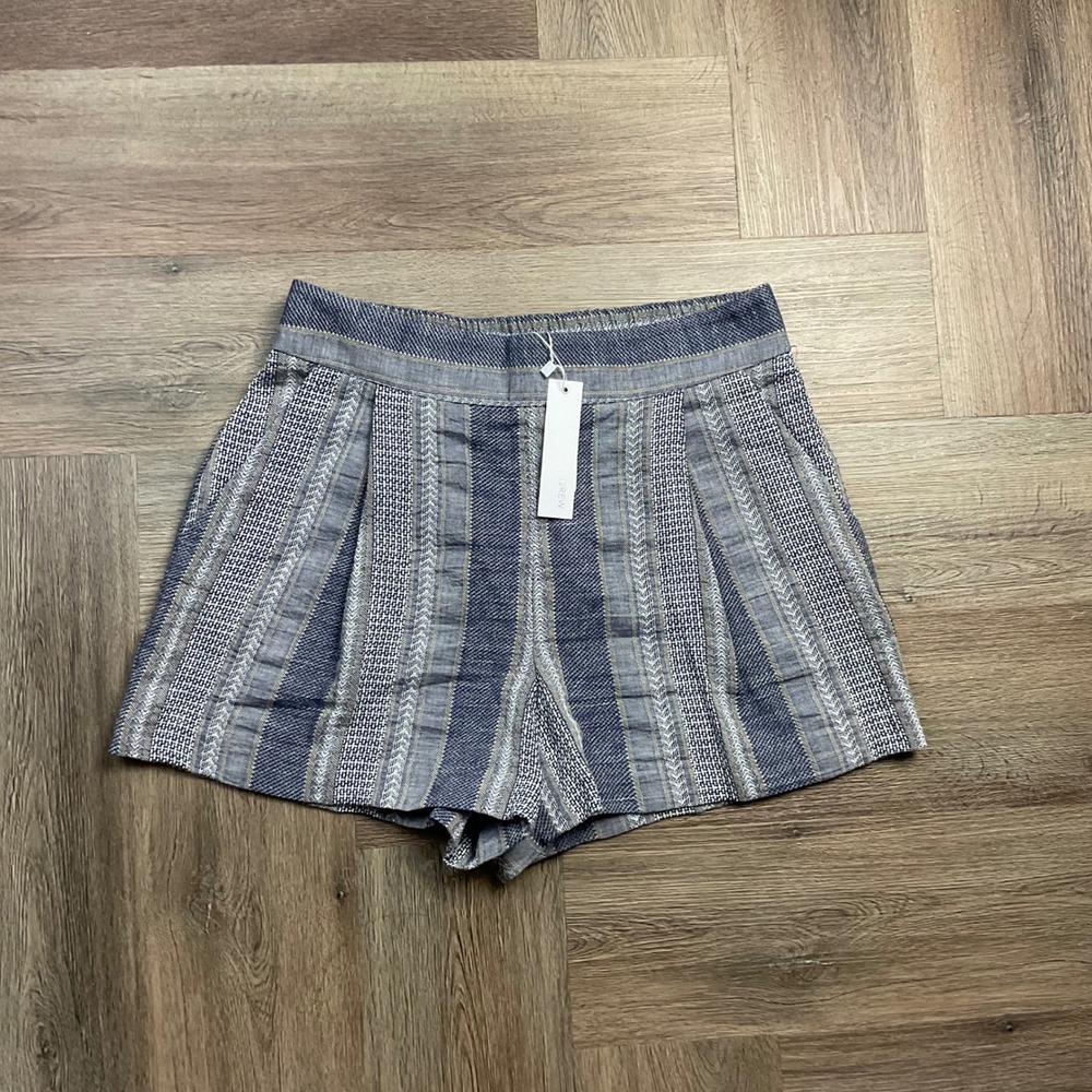 NWT‎ Drew Ivy Striped Cotton Pleated High Rise Shorts Womens Medium Indigo Blue